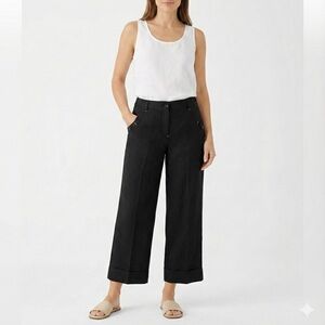 LARRY LEVINE Linen Rayon Blend Wide Leg Cuffed Capris Cropped Trousers Sz 14